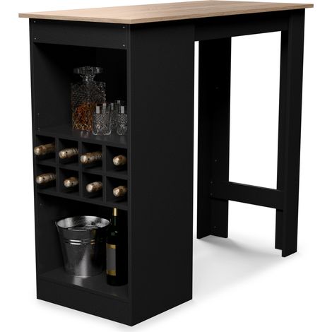 Klarstein Bartisch, Stehtisch für Küche, 110cm Massivholz Tisch, Bistro & Bar Stehtisch Rechteckig, Kleiner Holz-Bartisch, Hochtisch mit 3 Verstellbaren Regalen, Melamin Beschichtung, Esstisch Klein