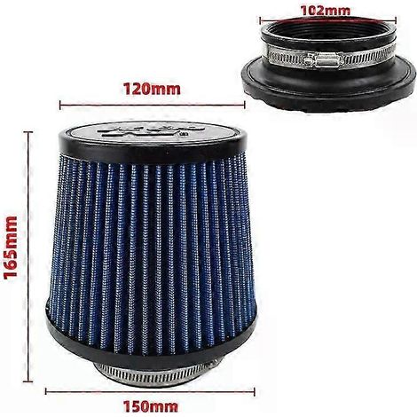 Filtre à air universel à haut débit pour voiture, tête de champignon, 102 mm, 89 mm, 76 mm, 3, 3,5, 4 pouces, conique, pour KN 14084-2 (court, bleu, 102 mm) (1/5)