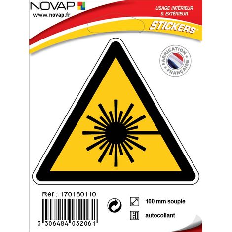 Panneau Danger rayonnement laser - Adhésif Triangle 100mm - 4032061