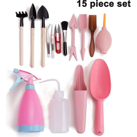 Kit Outils Jardin Miniature - 15 Pièces Pour Plantes Grasses - Transplantation Et Entretien De Mini Jardins Intérieurs - Lot Complet (1/5)