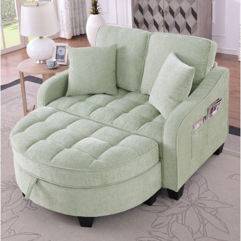 Divano letto 132x129x93 cm in tessuto verde acqua con contenitore integrato - MEUBLIV (1/5)