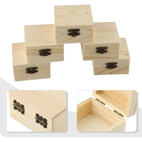 Lot de 5 boîtes de rangement en bois clair avec boucle sécurisée à rabat sur le dessus, pour rangement compact, bijoux, perles, cartes postales, boîtes artisanales en bois clair, 8 x 8 x 4,5 (1/5)