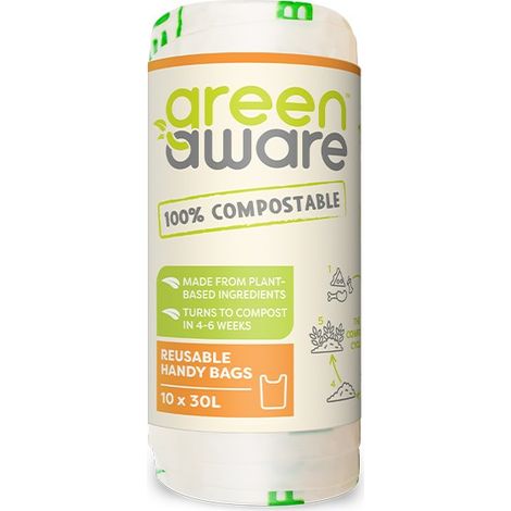 Bolsas desprendibles con asas, 21 L, 10 unidades, compostables, GreenAware (1/5)