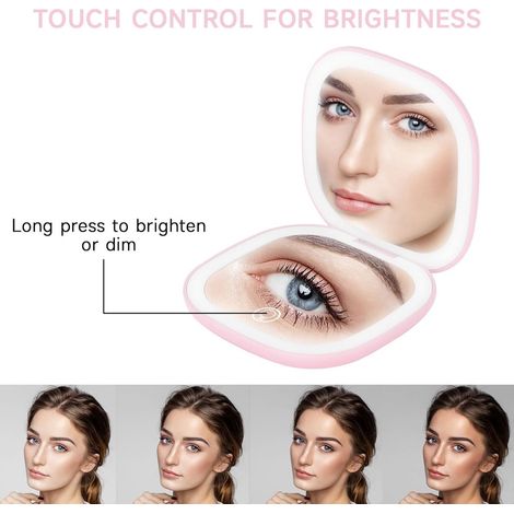 Specchio per il trucco con ingrandimento 5x e illuminazione - Specchio compatto ricaricabile con illuminazione a LED, 3 modalità di colore, comandi touch e connessione USB-C - Ideale per i viaggi (...