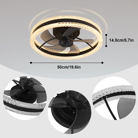 Lampe Ventilateur Plafond Cristal Luxe – Semi-encastré Faible Bruit Application 3 Couleurs 6 Vitesses Rotation Inverse (1/5)