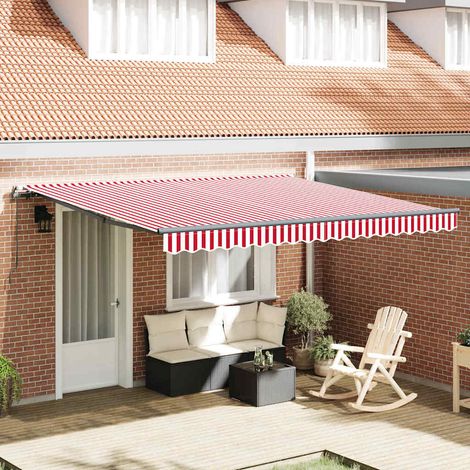 Toldo retráctil Rojo y blanco 400 x 350 cm Poliéster y Aluminio vidaXL