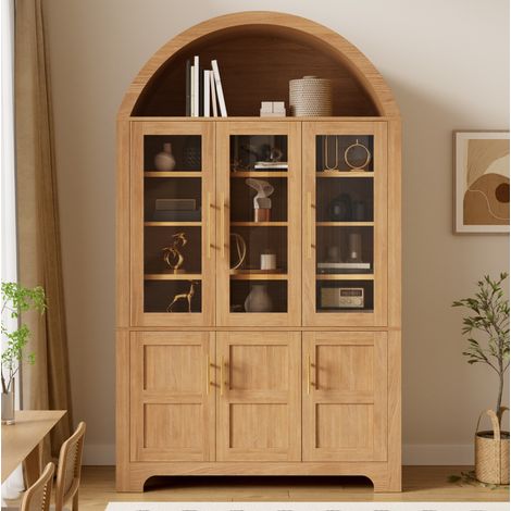 Aparador vitrina 110x40x185 cm MDF natural, almacenaje modulable - CHICFURN (1/5)