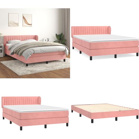 Sommier à lattes de lit avec matelas Rose 140x190 cm Velours - Lit Double - Lit Velours - Lit Rose - Literie - Chambre À Coucher - Home & Living
