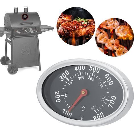 Jauge de température de barbecue à cadran de thermomètre de fumeur de gril, indicateur de chaleur de gril à gaz de charbon de bois d'acier inoxydable pour la cuisson de viande, affichage Celsius et Fa (1/5)