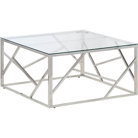 Maison Exclusive - Tavolino Salotto Argento Acciaio Inossidabile Vetro Temperato (1/5)