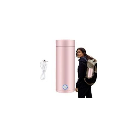 Mini Bouilloire Electrique de Voyage, 400 ml Petite Bouilloire Electrique en Acier Inoxydable, 3 en 1 Tasse Chauffante Electrique, Ebullition Rapide et Arrêt Automatique pour Thé, Lait, Café (ROSE) (1/4)