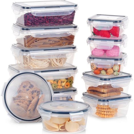 Recipientes para alimentos con tapa y cierre herm茅tico, 12 unidades. (1/5)