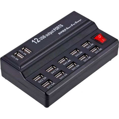 Estación de carga 12 puertos USB 60W Q-CD10P Carga simultánea con interruptor