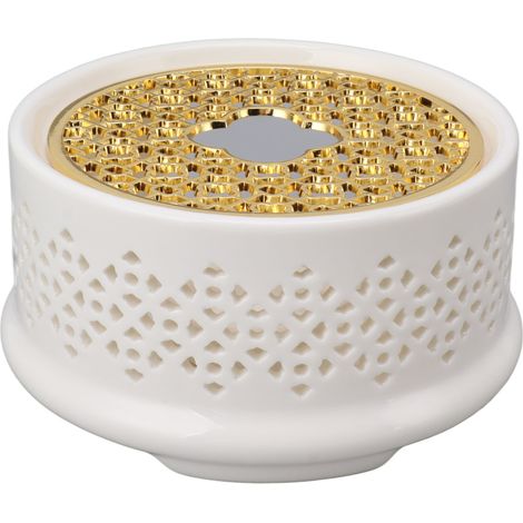 Chauffe-théière, chauffe-café, base en céramique avec couvercle cuillère et porte-bougie, blanc (1/5)