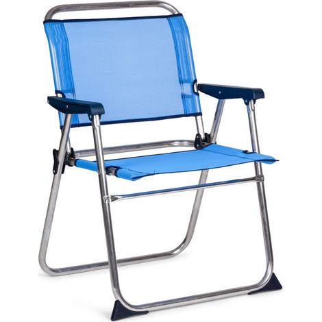 Chaise de camping pliante – Dossier bas – Tissu textilène bleu – Dimensions 58x54x81 cm – Poids léger 1,3 kg – Pour extérieur – Solenny (1/6)