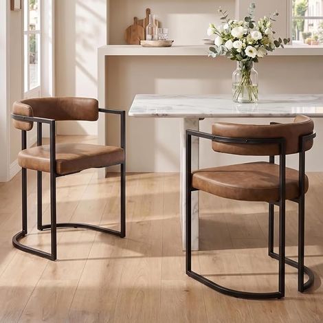 Wahson Esszimmerstühle 2er Set aus Kunstleder, Küchenstühle Modern Wohnzimmerstuhl mit Metallgestell für Küche Wohnzimmer, Braun