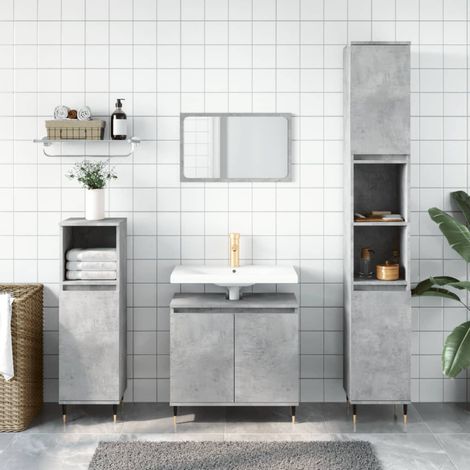 Armoire de bain, Meuble de Salle de Bain, Meuble de Rangement gris béton 58x33x60 cm bois d'ingénierie HYB94586 (1/5)