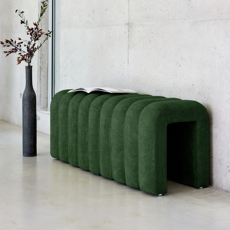 Banc. bout de lit contemporain en tissu vert foncé