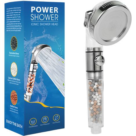 Pommeau de douche filtrant, douchette à main haute pression, économie d'eau, 3 modes avec filtre ionique et filtre anticalcaire pour basse pression, filtre réglable inclus. (1/5)