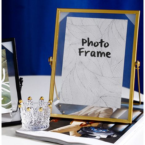Cadre Photo Géométrique Métal Nordic - Support Table Bureau Salon - 15x15cm - Version Horizontale (1/5)