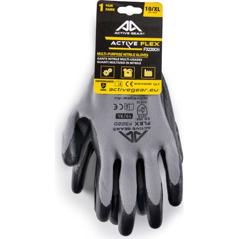 GUANTI DA LAVORO POLIESTERE/NITRILE NERO PALMO RIVESTITO 12PAIA ACTIVE FLEX, "11/XXL"