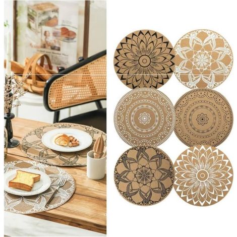 Sets de Table Ronds à Imprimé Bohème en PVC Tressés Lot de 6 Sets de Table Lavable Résiste à la Chaleur Antidérapant Tapis de Table pour Cuisine Restaurant Table à Manger (1/4)
