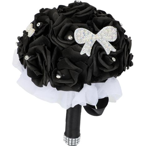 Bouquet Sposa Rose Nere Cristalli Decorazione Nuziale (1/5)