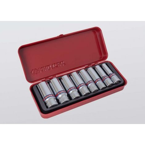 Coffret douilles longues 3/8' 8 pièces SAE – Dimensions 7/16' à 13/16' – Acier au chrome vanadium pour durabilité – Pour travaux mécaniques – King Tony (1/5)