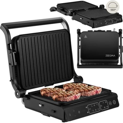Grill électrique - - 230° - 2000 W - Anti-adhérent - Ouverture 180° - Plaques amovibles