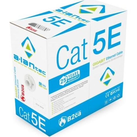 Cables U/UTP cat.5e lsoh 4PR con clase de inflamabilidad aumentada - B2ca FireHardy alantec 305m, 25 años de garantía, prueba de calidad intertek (EE. UU.)