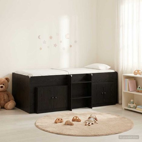 vidaXL Struttura Letto Loft con Mobile 3 pz Nero Legno ingegnerizzato (1/5)