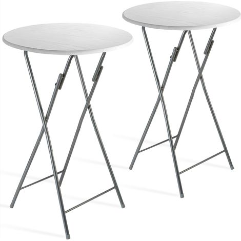 Casaria 2x Folding Bar Table White Ø60cm Metal & MDF Wooden Design Round Bistro Foldable (1/5)