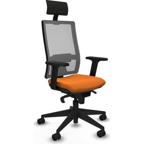 Horna sincro malla gris similpiel naranja brazos 2D base piramidal cabecero fijo ruedas 65mm nailon (1/5)