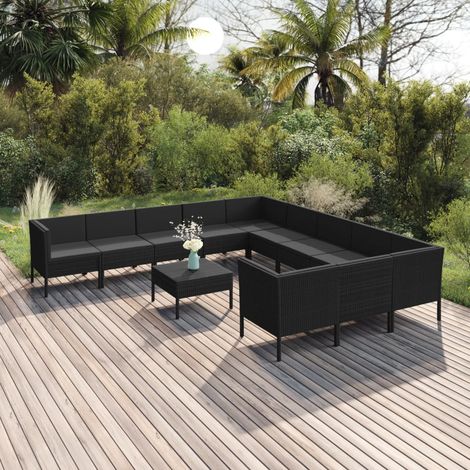 12-tlg. Garten-Lounge-Set mit Auflagen Poly Rattan Schwarz (1/5)