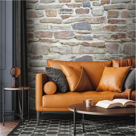 Photo wallpaper Profhome 392511 hot embossed non-woven wallpaper smooth stone look matt beige brown cream grey 1.59 m x 2.8 m (1/4)