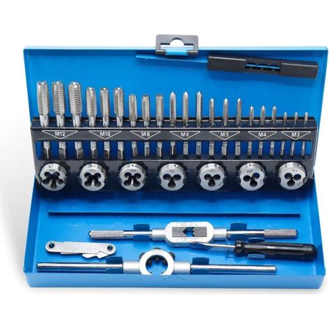 Jeu de tarauds et filières 32 pièces, coupe M3-M12, jeu d'outils de taraudage manuel (1/4)