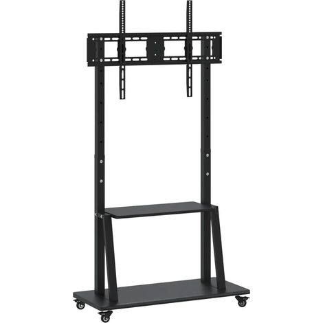 Meuble TV sur roulettes pour écran 32-90 pouces 106 x 46,5 x 197 cm réglable facile à déplacer en acier noir