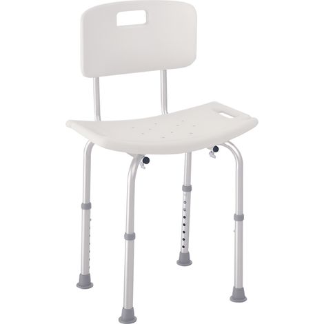 Homcom – Chaise de douche réglable en hauteur – Assise ergonomique en HDPE – Châssis aluminium 25 mm – Charge max 136 kg – Pieds antidérapants