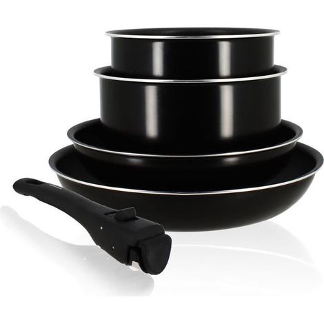 Batteria di pentole - Induzione - MENASTYL - 6020437 - Alluminio antiaderente - 5 pezzi - Manico removibile - Nero (1/5)