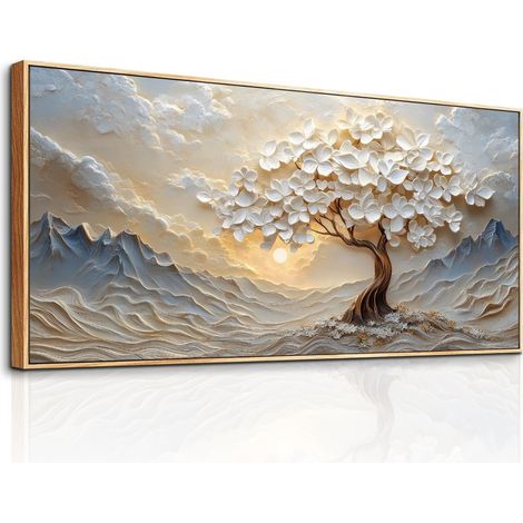 Tableau Decoration Murale Salon Arbre de Vie Fleurs Cadre 60x120 cm (1/5)
