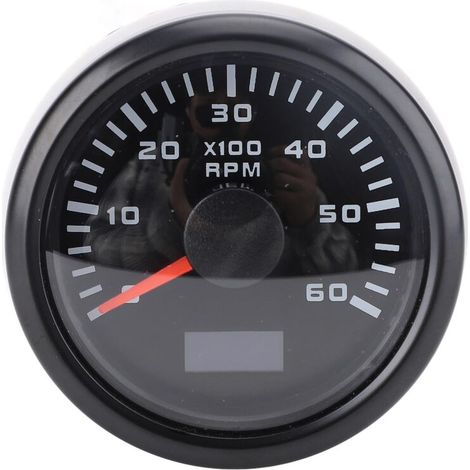 Tachymètre de Voiture 52 Mm, Jauge 6000 Tr/min avec Compteur Horaire LCD, Rétroéclairage, Cycle de Couleur Automatique pour Camion Tracteur Bateau, (Cadran noir Couvercle noir CX6227B). (1/5)