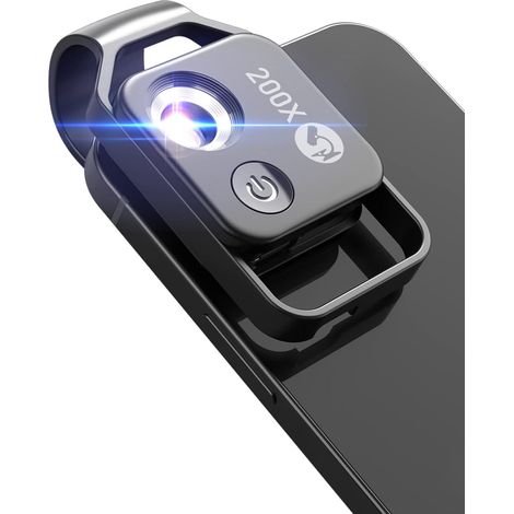 Microscope portable pour téléphone, microscope de poche 200X pour enfants pour explorer le monde microscopique avec lumière LED (noir)
