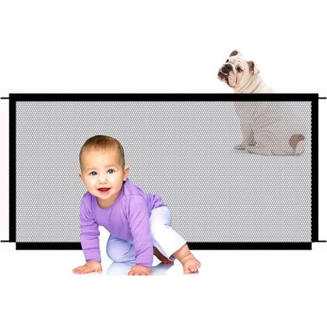 Barrière Magique pour Chiens et Chats, Grille de Sécurité Pliable en Maille, 110x72 cm, Facile à Installer sans Perçage, Idéal pour Escaliers, Portes et Cuisines, avec 4 Crochets Adhésifs (1/5)