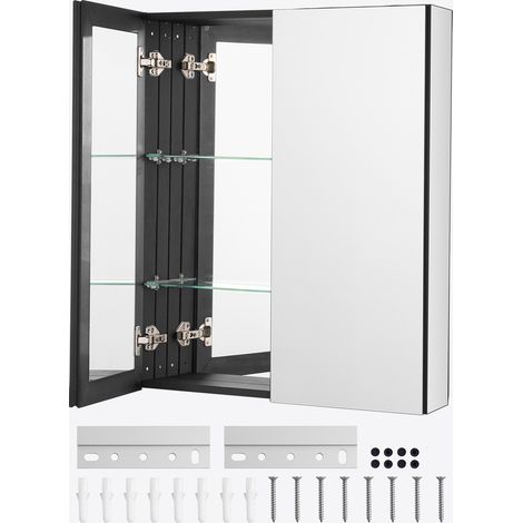 VEVOR Armadietto per Medicinali 662 x 762 mm Armadietto per Medicinali con Specchio per Bagno, 2 Ante a Specchio e Ripiani in Vetro Regolabili, Installazione a Incasso e a Parete, Telaio in Alluminio