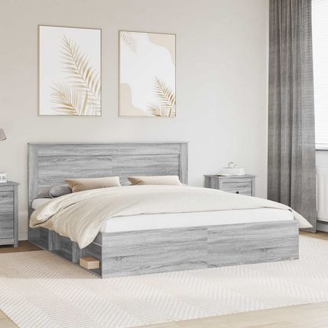 Bed Frame Grey Sonoma 200 x 200 cm Solid Pine Wood vidaXL (1/5)