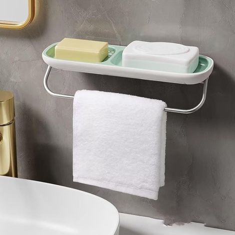 Jabonera de pared con desagüe – Soporte para jabón con desagüe automático y toallero, para ducha, baño y cocina - Gris - 1 pieza (1/5)