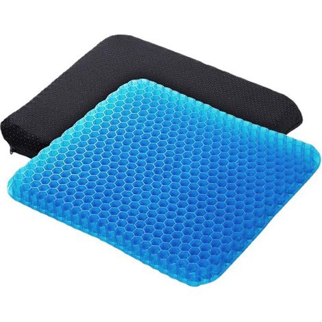 Coussin de siège en gel - Coussin d'assise - Coussin de chaise - Coussin de siège auto - Coussin de siège alvéolé - Housse en tissu incluse - Soulage la pression et la douleur - TPE - Bleu (1/5)