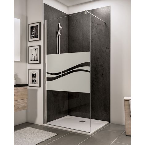 Paroi de douche à l'italienne, paroi fixe Walk In, NewStyle Schulte, traitement anticalcaire,profilé aspect chromé, décor Liane, verre 6 mm, 90 x 190 cm