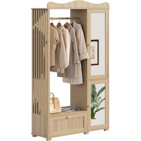 Armoire miroir penderie ouverte tiroir 2 portes compacte, meuble organisation entrée chambre pratique moderne 90x