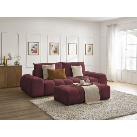 BOBOCHIC - Canapé droit fixe 3 places EVEREST tissu chiné avec pouf Rouge (1/5)
